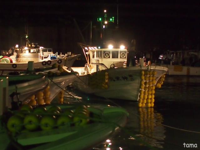 ライトアップ　桜えび漁の船　由比漁港