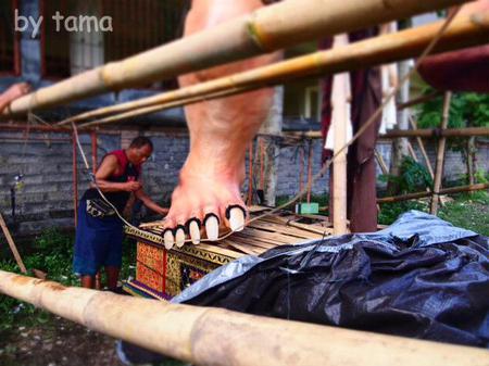 芸術の村ウブドは生々しい? おごおご バリの悪霊払いのお祭り 面白みこしNO4