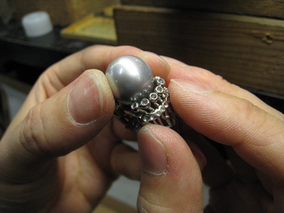 南洋真珠のリング完成。