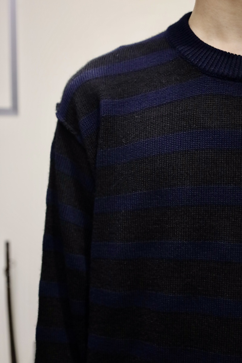 Alpaca/Wool Inside-Out Border Knit NAVY×BLACK