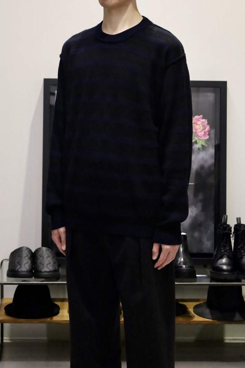 Alpaca/Wool Inside-Out Border Knit NAVY×BLACK