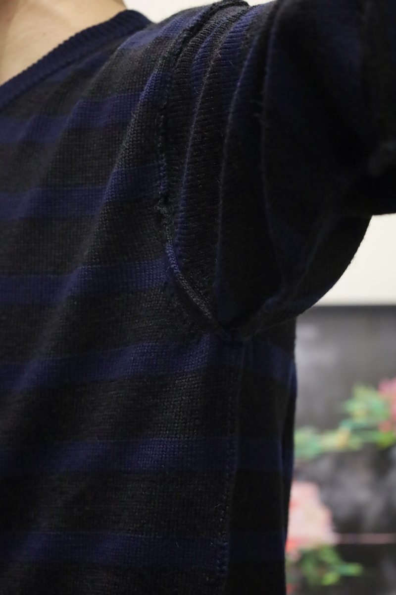 Alpaca/Wool Inside-Out Border Knit NAVY×BLACK