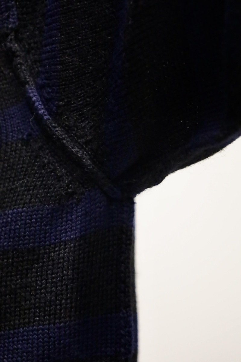 Alpaca/Wool Inside-Out Border Knit NAVY×BLACK