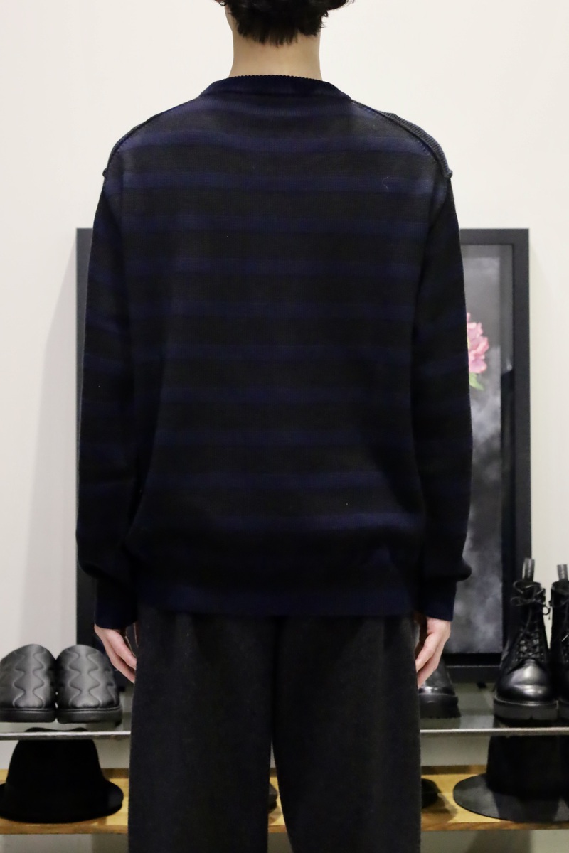 Alpaca/Wool Inside-Out Border Knit NAVY×BLACK