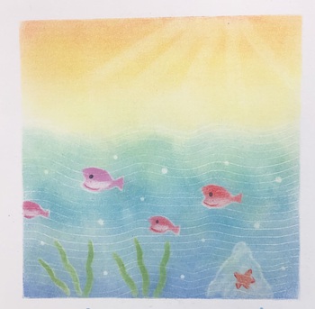 ゆかいな魚たち　日本パステルホープアート協会認定　認定指定校　浜松市　夏の作品　魚の作品