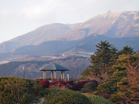 弁天の鼻展望台の夕日と富士山　箱根恩賜公園