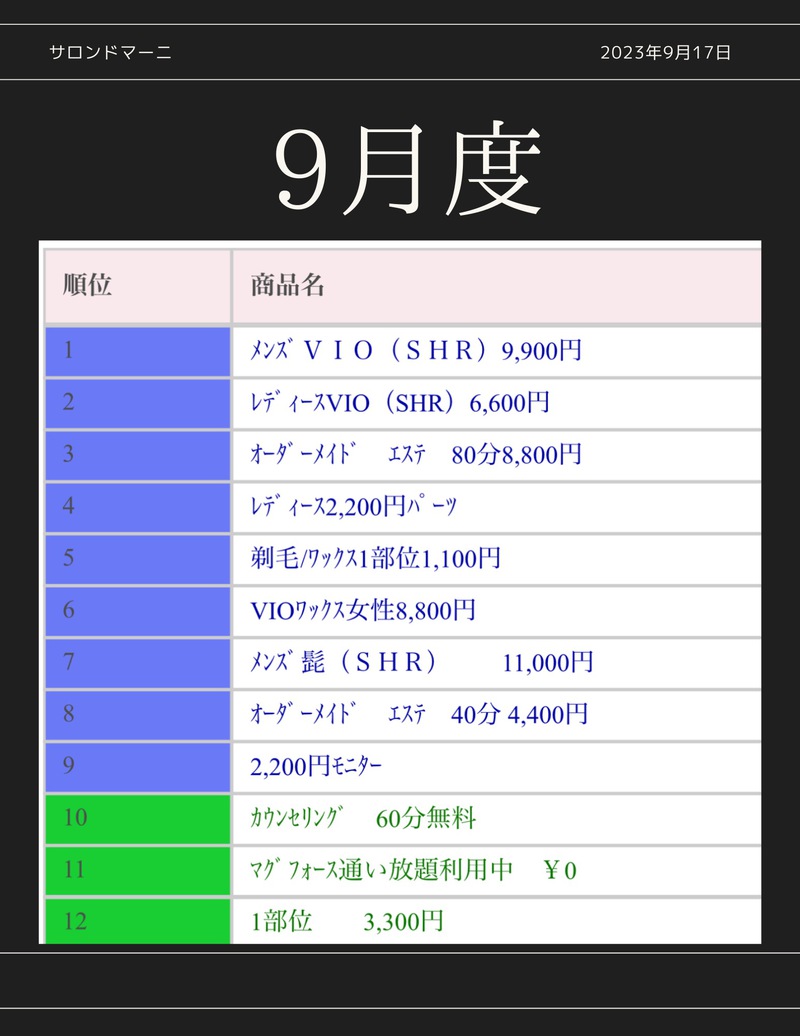 当店のメニューは89種類です