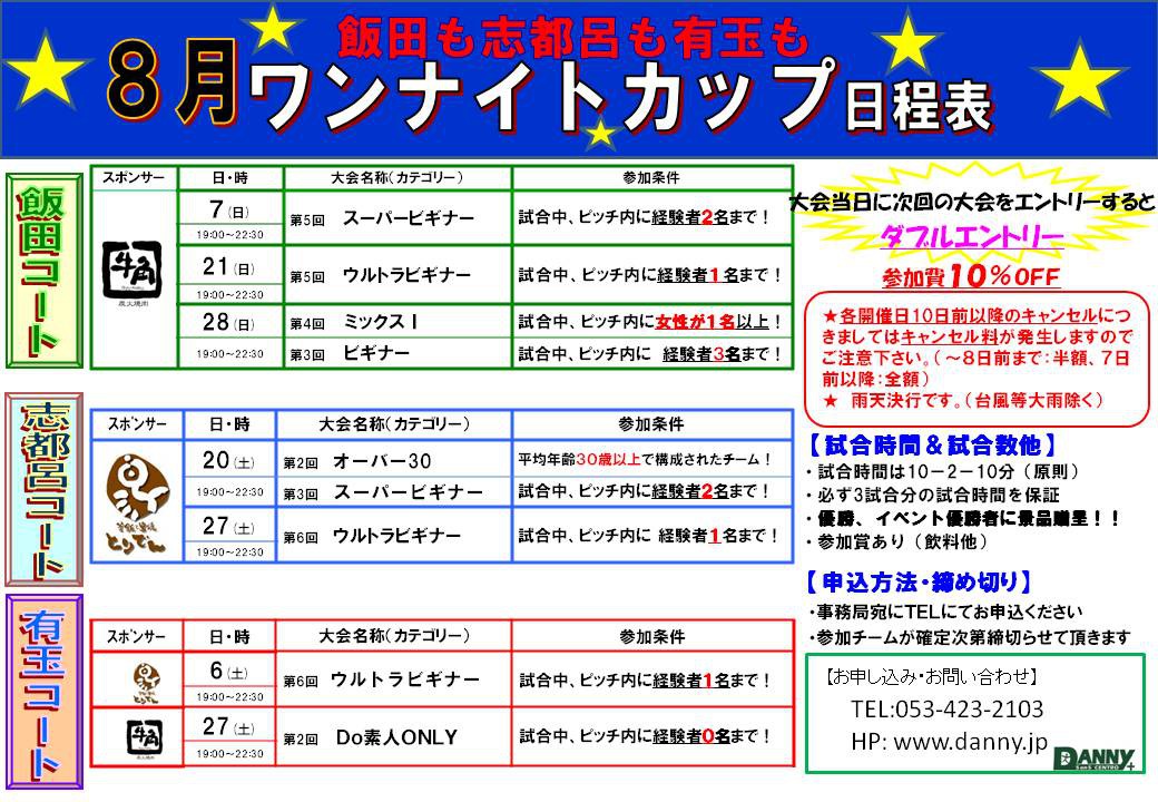 ８月は全コート　ワンナイトカップ！！