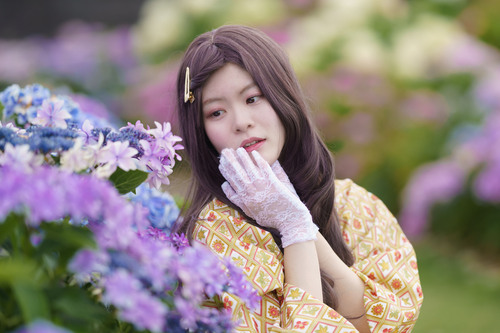 アジサイ着物ポートレート