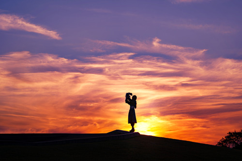 夕陽とペットポートレート