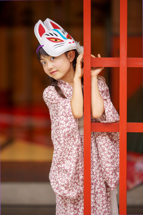 浴衣ポートレート子供 狐面