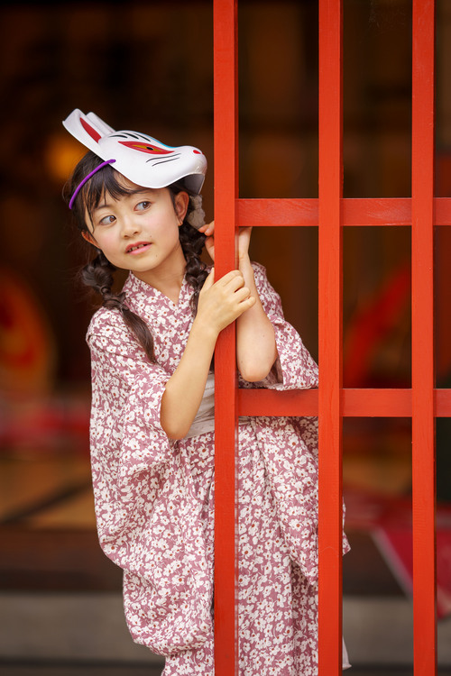 浴衣ポートレート子供 狐面
