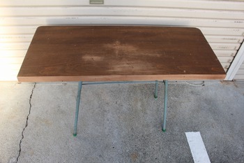 古い鉄脚テーブル・無垢古材テーブル　（昭和レトロ・古道具・アンティーク・家具・パソコンデスク）