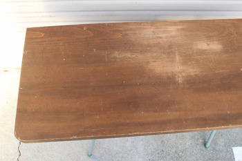 古い鉄脚テーブル・無垢古材テーブル　（昭和レトロ・古道具・アンティーク・家具・パソコンデスク）