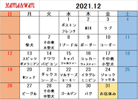 12月ドッグラン犬種別カレンダー 2021/11/29 11:29:23