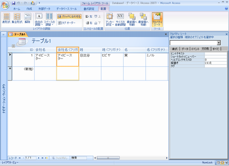 Access 2007 レイアウトビュー