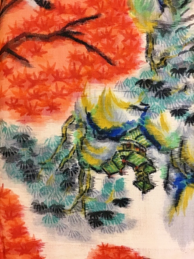 　レトロお着物＊白地紅葉風景銘仙きもの　