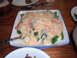 ブロッコリのカニ玉豆腐かけ