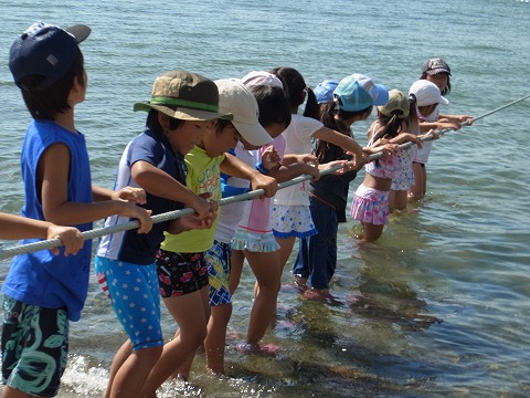 浜名湖で地引き網体験！初めて触る浜名湖の幸に大歓声の子供たち！