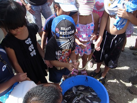 浜名湖で地引き網体験！初めて触る浜名湖の幸に大歓声の子供たち！