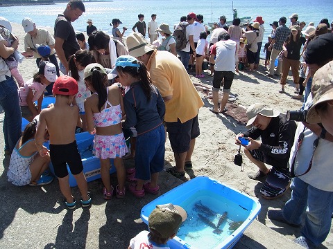 浜名湖で地引き網体験！初めて触る浜名湖の幸に大歓声の子供たち！
