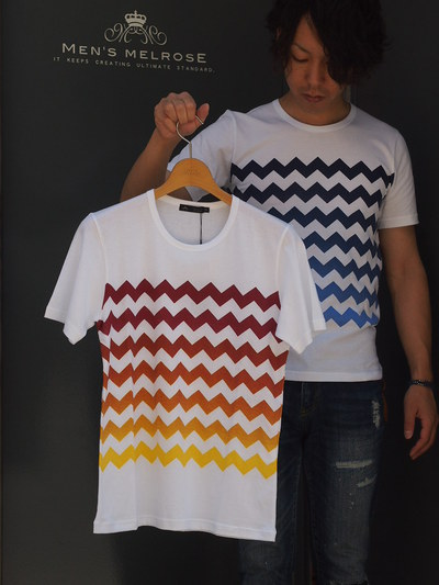 プリントボーダーTシャツ/メンズメルローズ(MENS MELROSE)