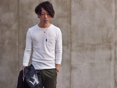 AKM×MEN’S MELORSE ワッフルロングカットソーが大好評です！！