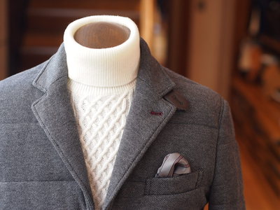メランジジャカードニットジャケットブルゾン/MEN’S MELROSE(メンズメルローズ)