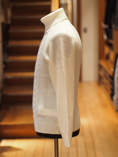 EXTRA FINE カシミヤタッチアラン柄タートルネックニット/メンズメルローズ（MENS MELROSE）