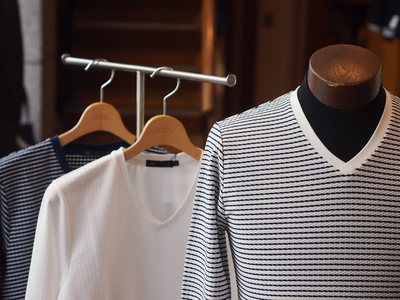 ジャガードボーダー長袖VネックTシャツ/メンズメルローズ（MENS MELROSE)