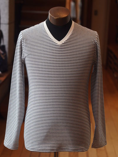 ジャガードボーダー長袖VネックTシャツ/メンズメルローズ（MENS MELROSE)