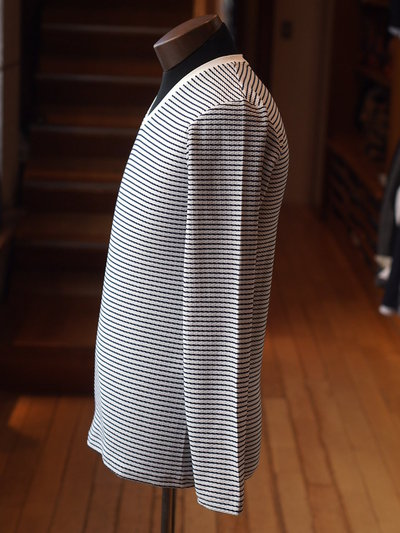 ジャガードボーダー長袖VネックTシャツ/メンズメルローズ（MENS MELROSE)