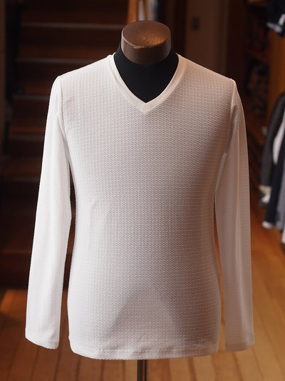 ジャガードボーダー長袖VネックTシャツ/メンズメルローズ（MENS MELROSE)