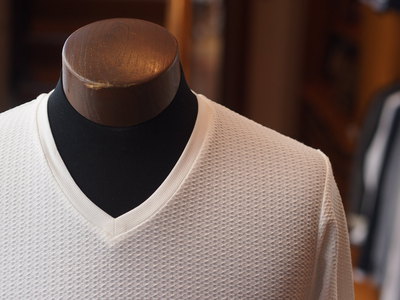 ジャガードボーダー長袖VネックTシャツ/メンズメルローズ（MENS MELROSE)