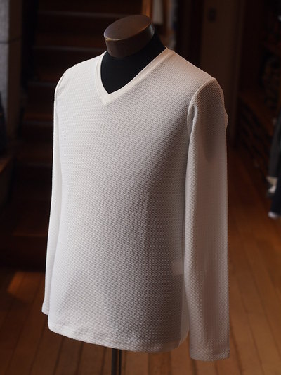 ジャガードボーダー長袖VネックTシャツ/メンズメルローズ（MENS MELROSE)