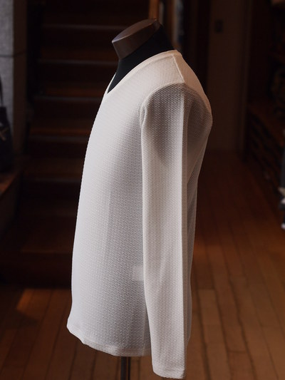 ジャガードボーダー長袖VネックTシャツ/メンズメルローズ（MENS MELROSE)