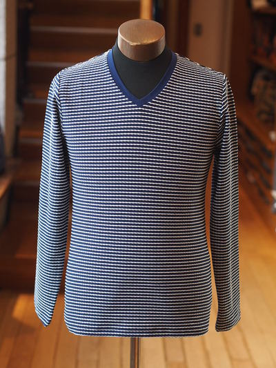 ジャガードボーダー長袖VネックTシャツ/メンズメルローズ（MENS MELROSE)