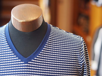 ジャガードボーダー長袖VネックTシャツ/メンズメルローズ（MENS MELROSE)