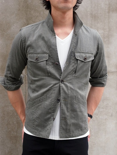 クールモーション麻混ストレッチミリタリーシャツブルゾン/MENS MELROSE