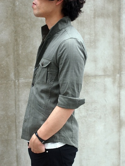 クールモーション麻混ストレッチミリタリーシャツブルゾン/MENS MELROSE