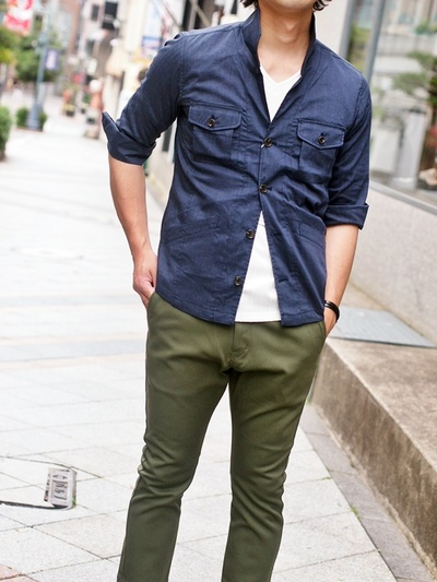 クールモーション麻混ストレッチミリタリーシャツブルゾン/MENS MELROSE