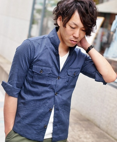 クールモーション麻混ストレッチミリタリーシャツブルゾン/MENS MELROSE
