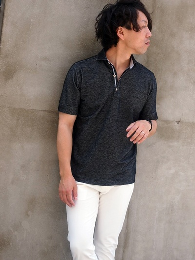 TCデニムニットホリゾンタルカラーポロ/MENS MELROSE(メンズメルローズ)