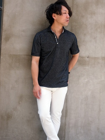 TCデニムニットホリゾンタルカラーポロ/MENS MELROSE(メンズメルローズ)