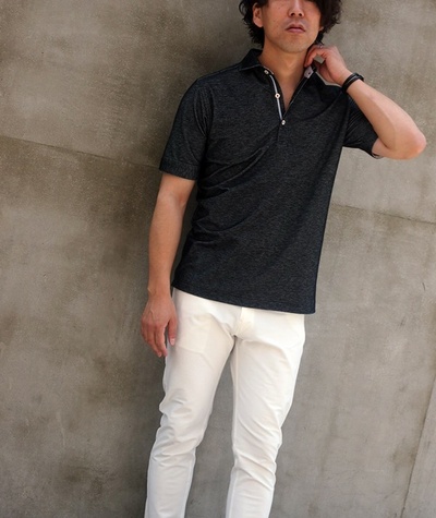 TCデニムニットホリゾンタルカラーポロ/MENS MELROSE(メンズメルローズ)