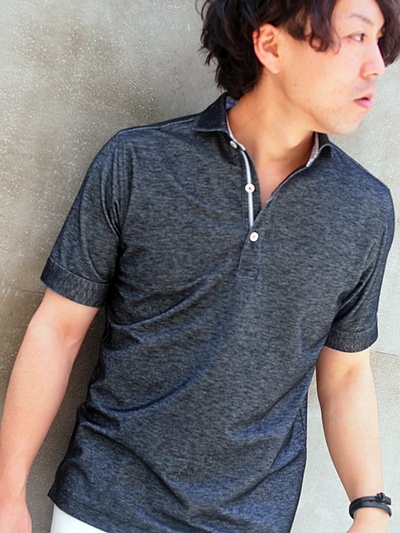 TCデニムニットホリゾンタルカラーポロ/MENS MELROSE(メンズメルローズ)