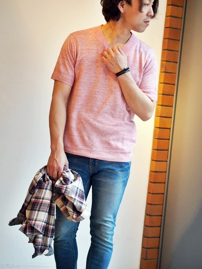 FRENCH LINEN V-NECK S/SL KNIT：フレンチリネン半袖ニット/DUFFER