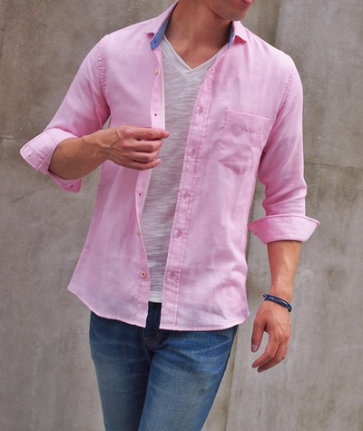 Ｗガーゼヘリンボン７分袖シャツ/MEN’S MELROSE(メンズメルローズ)