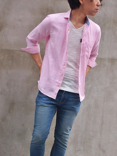 Ｗガーゼヘリンボン７分袖シャツ/MEN’S MELROSE(メンズメルローズ)
