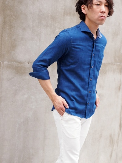 Ｗガーゼヘリンボン７分袖シャツ/MEN’S MELROSE(メンズメルローズ)